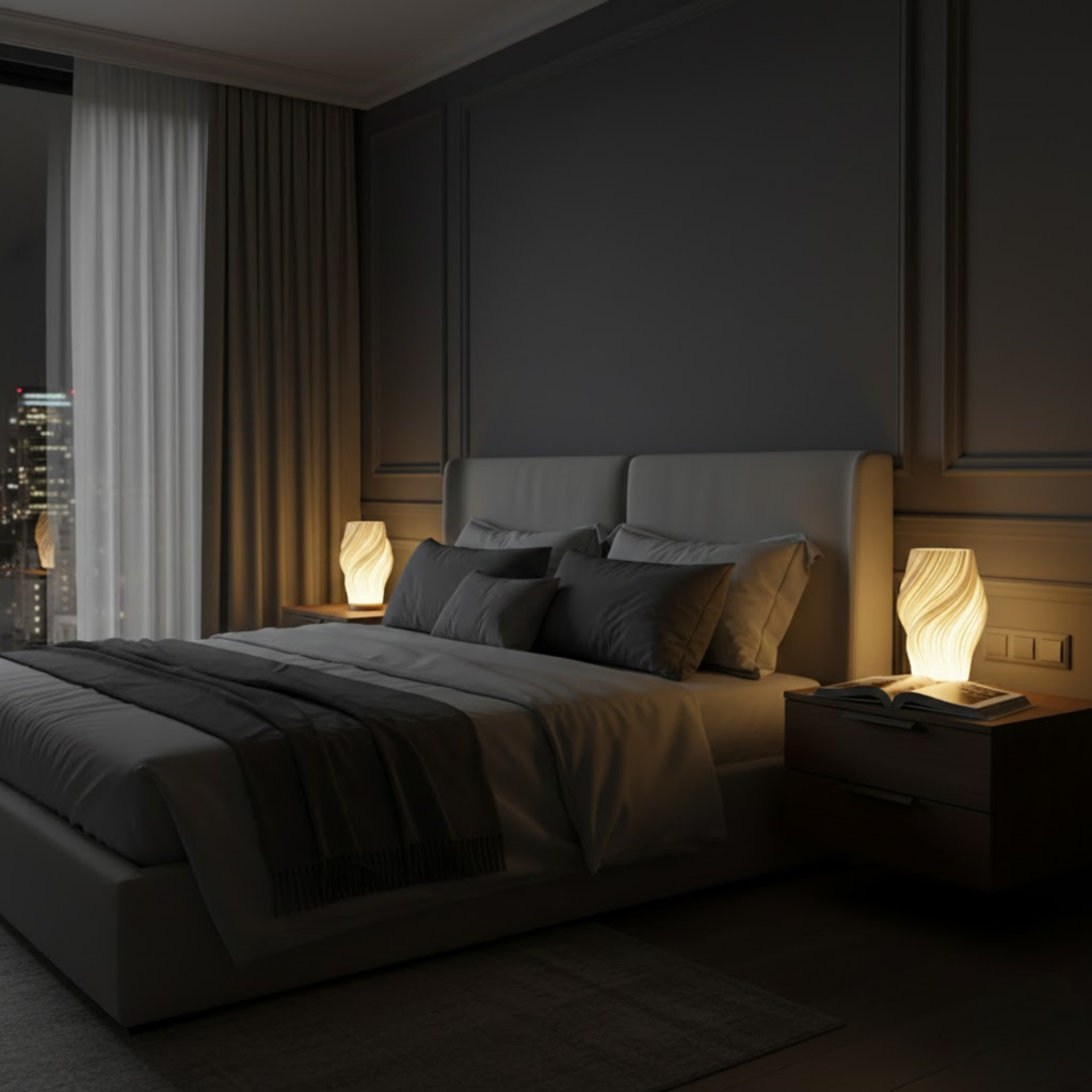 Scandinavische tafellamp met golvende kap in drie modellen