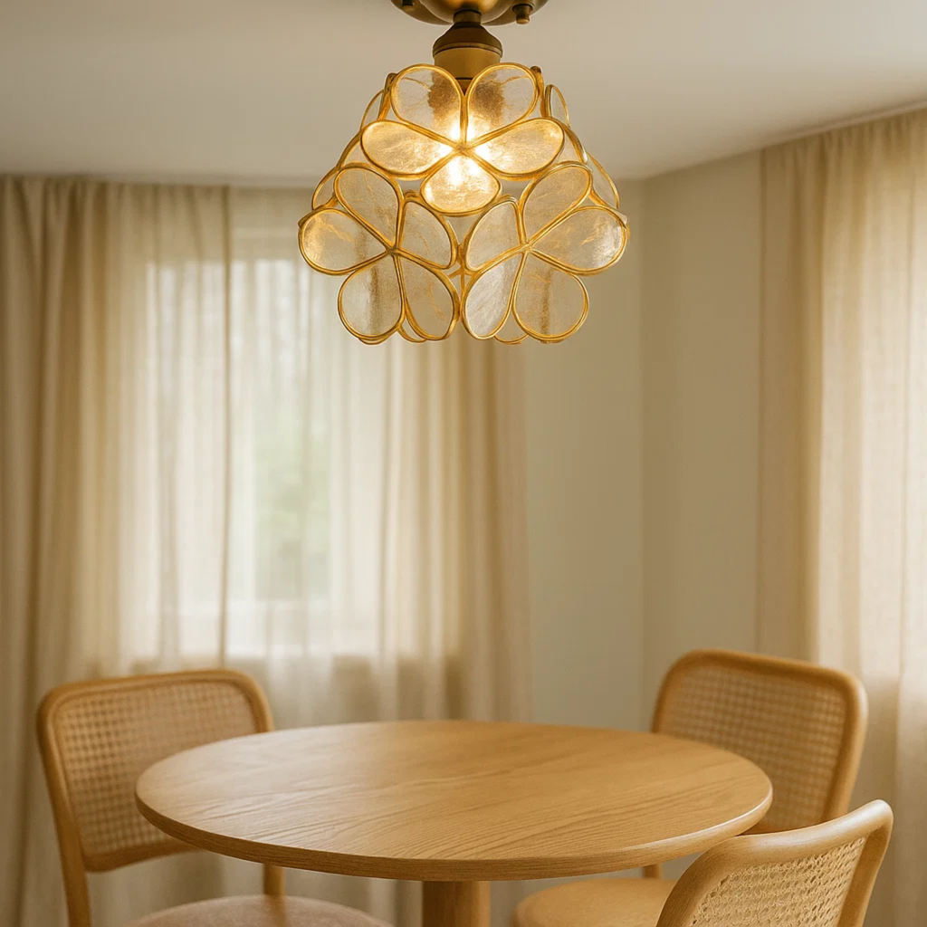 Retro Ceiling Lamp with Floral Motif in Tiffany Style