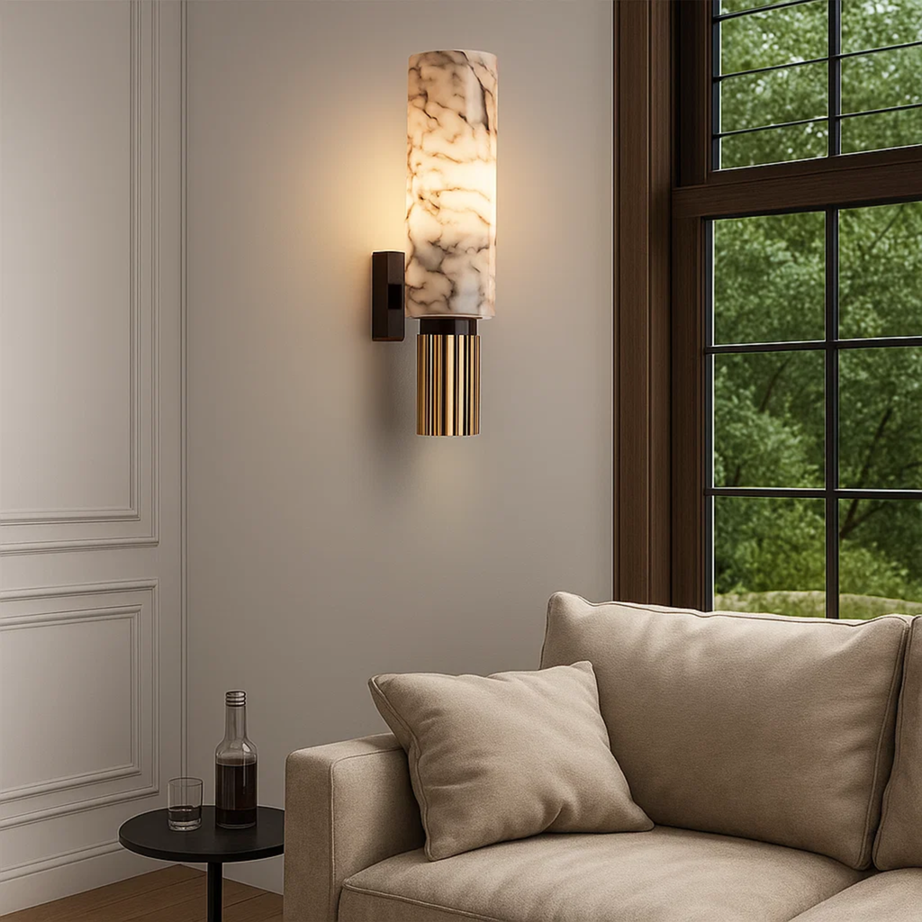 Wall lamp made of stone and copper