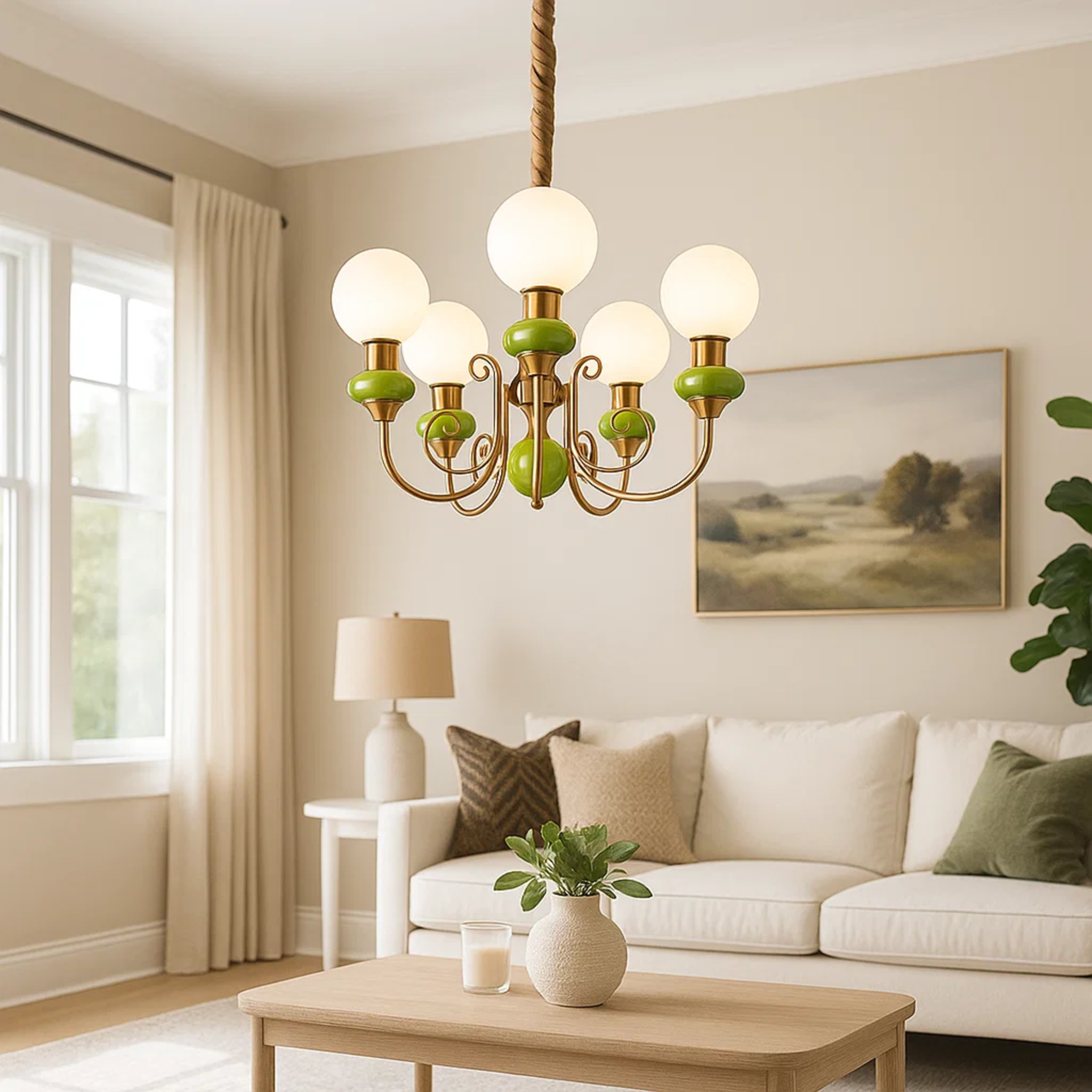 klassieke elegante kroonluchter met ronde witte bollen