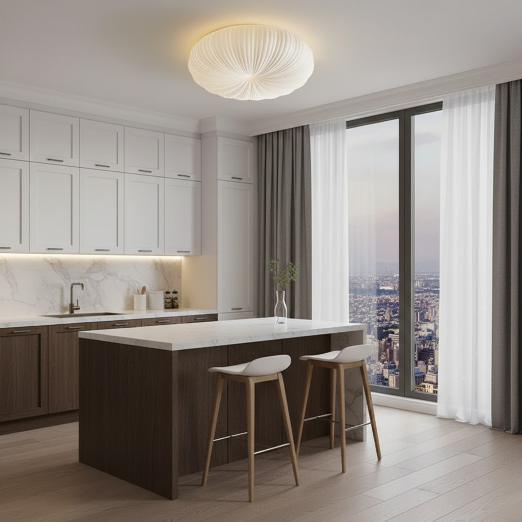 Japandi golvende plafondlamp met gebogen kap