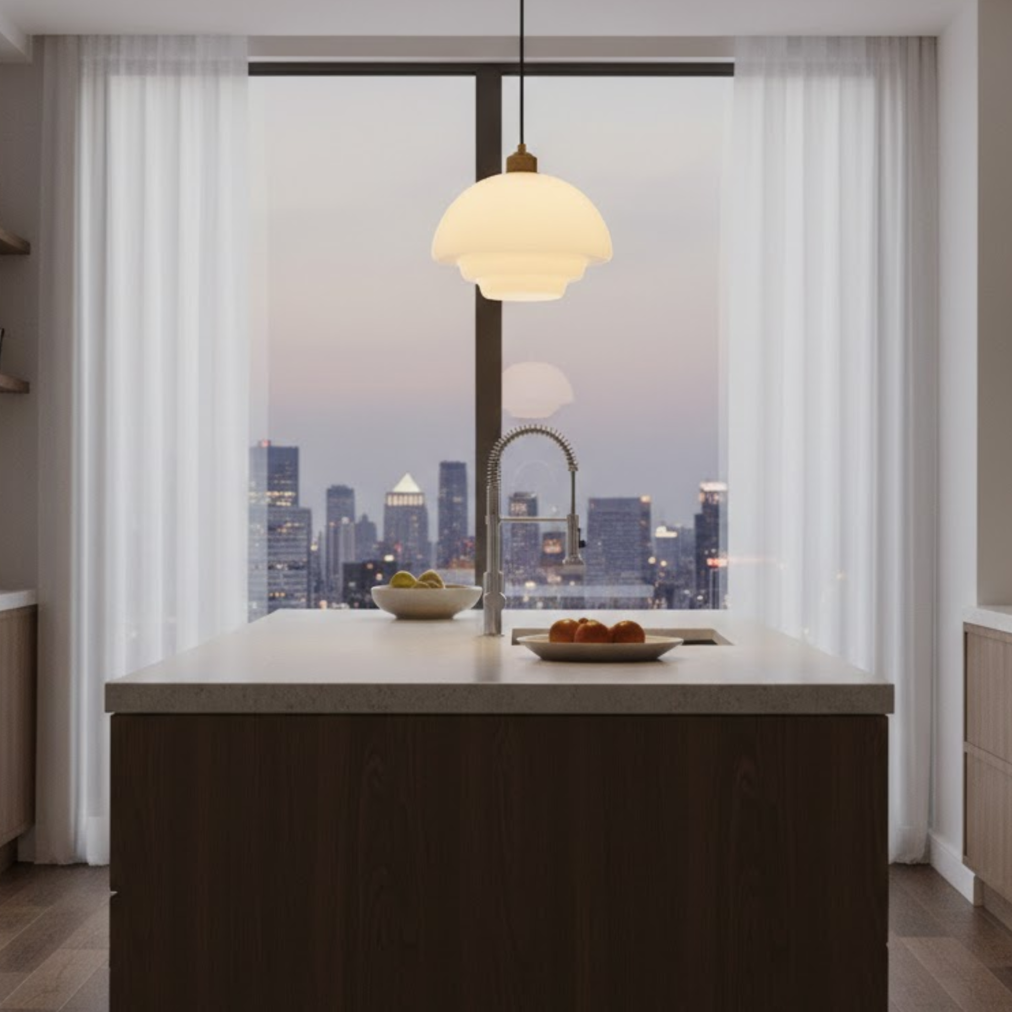 Witte glazen hanglamp in mid-centurystijl