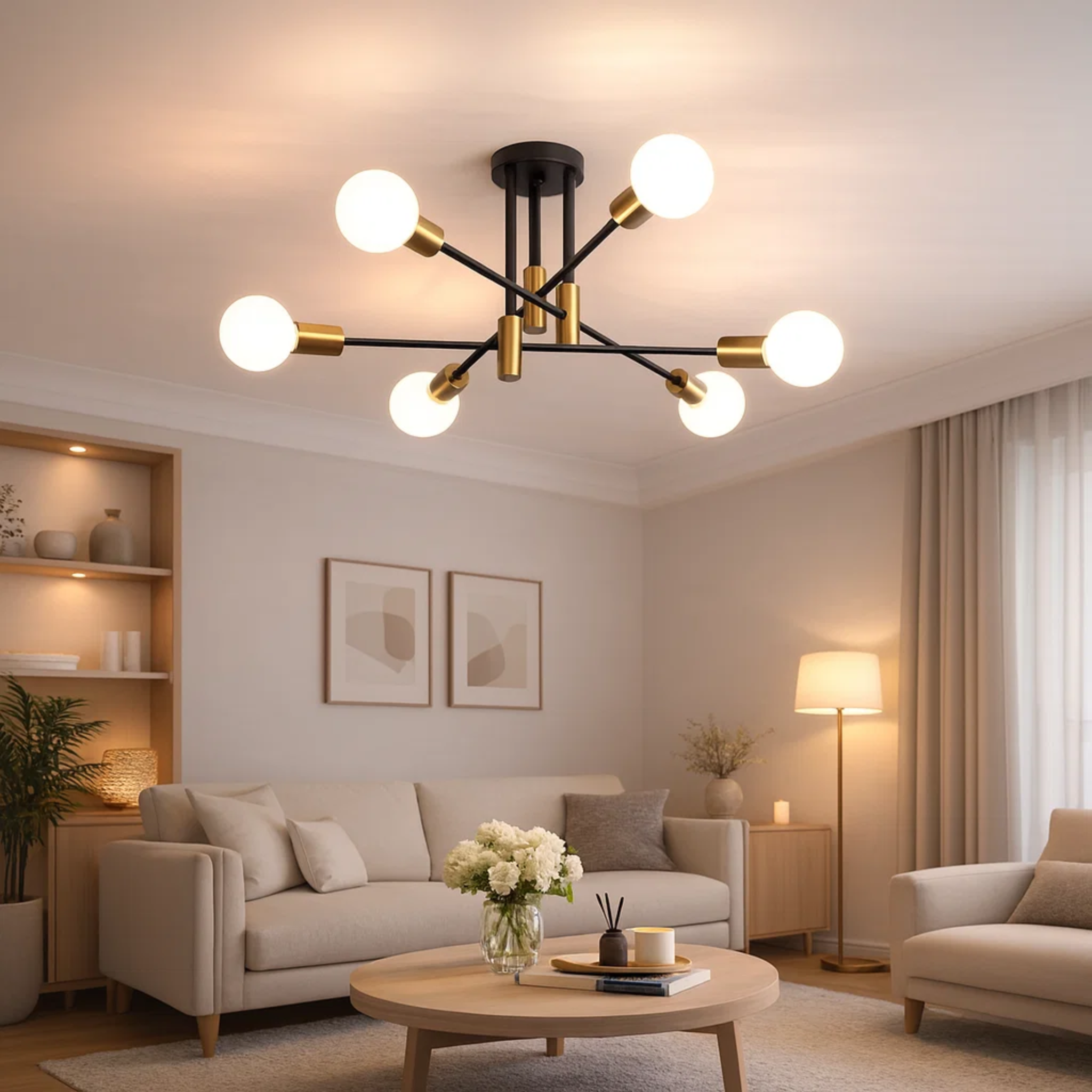 Moderne loftlampe med rund glaskugle