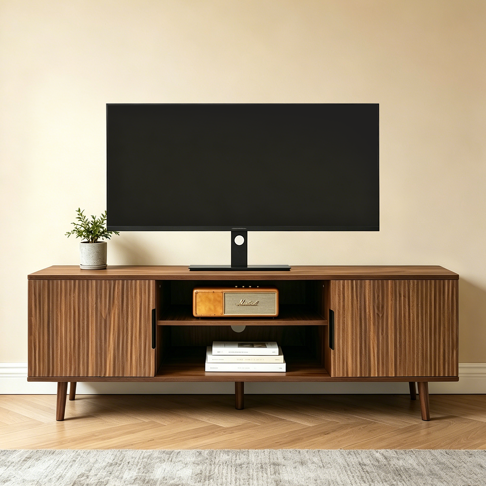 Mikkel Fluted Walnut TV Stand