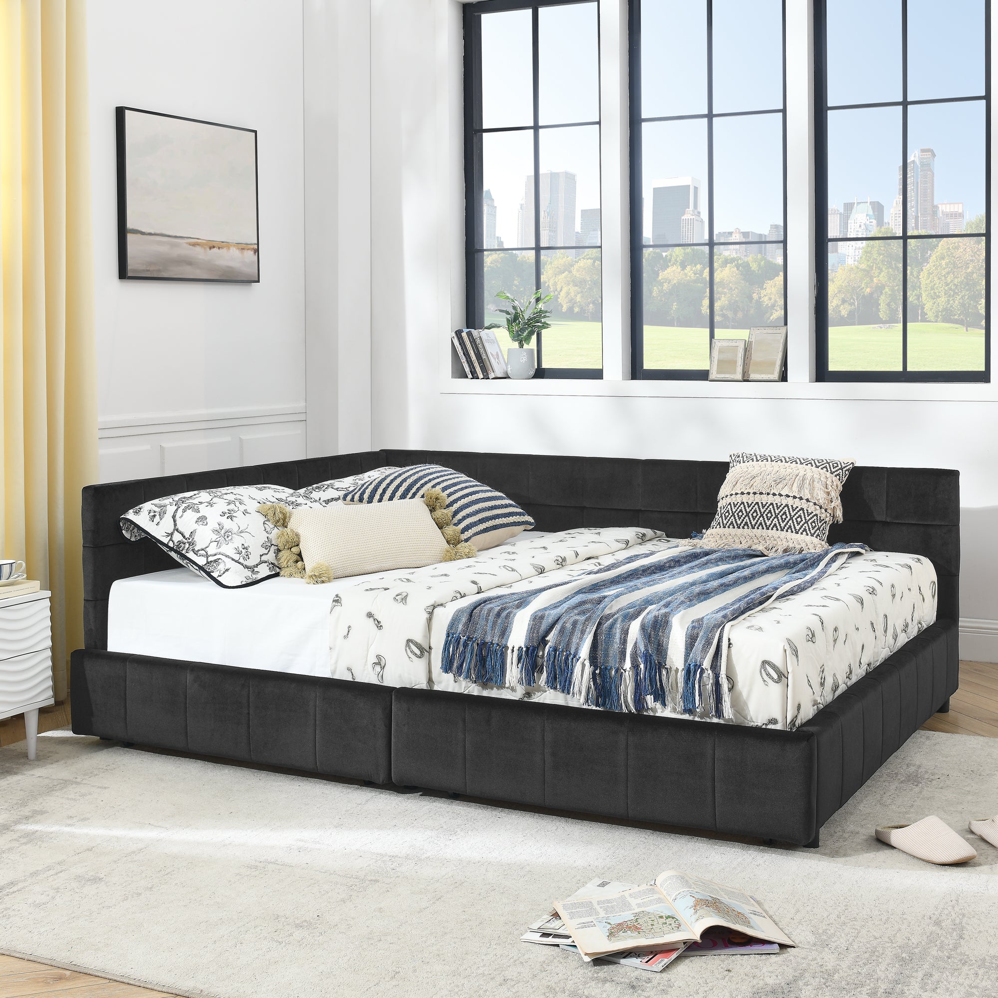 Jorun Storage Velvet Queen Bed Frame