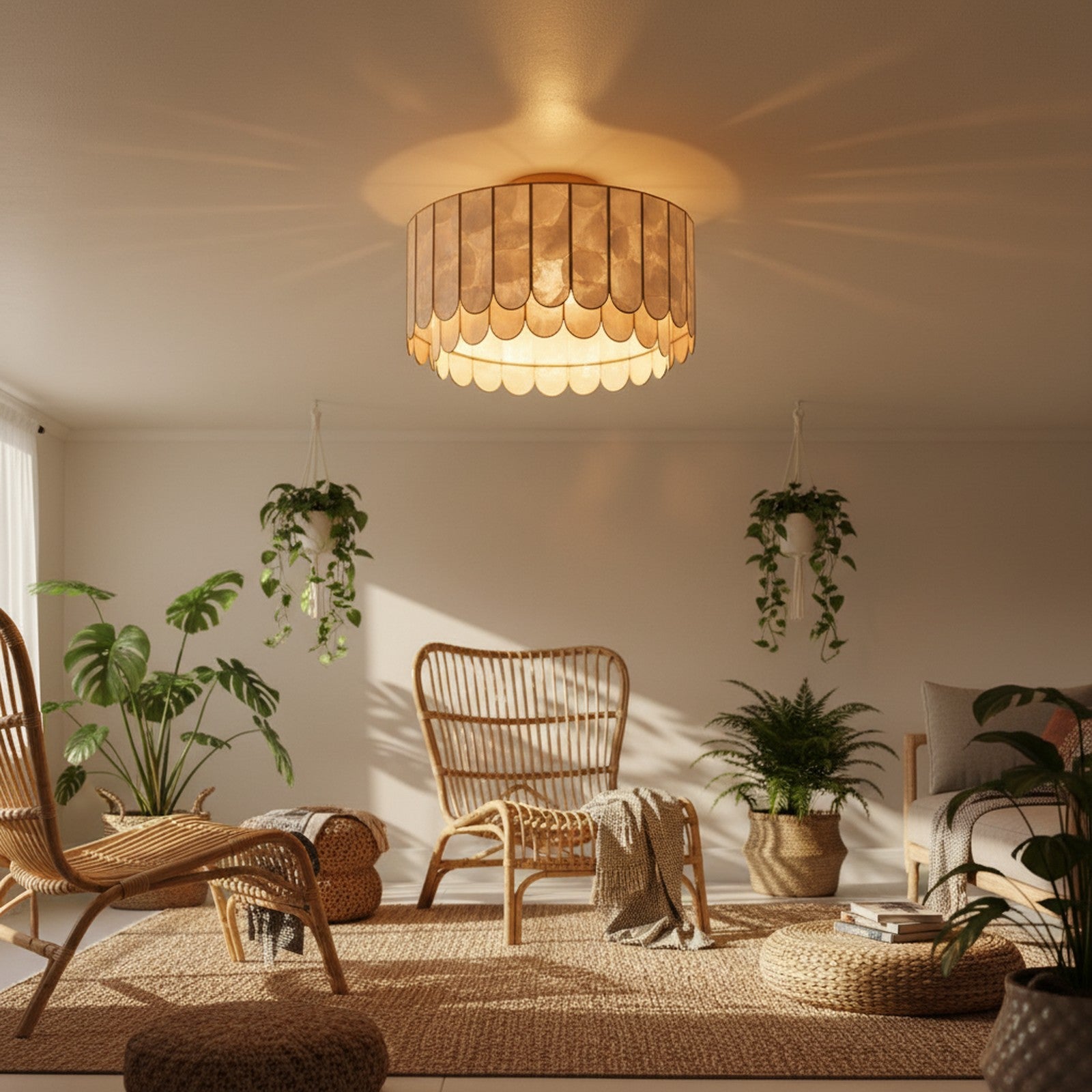 Madelyn Capiz Shell Ceiling Lamp in bohemian living room