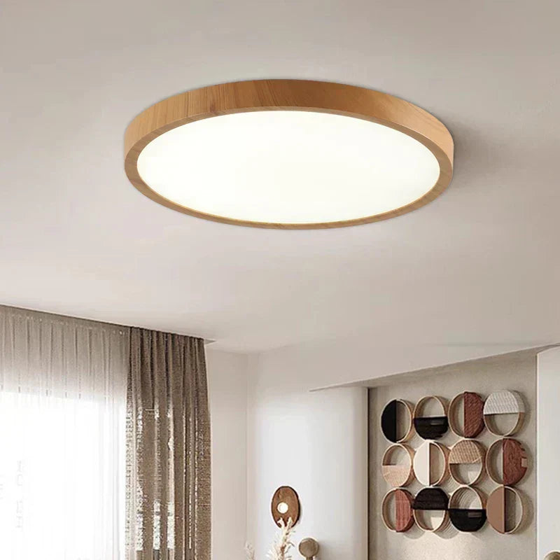 Circulaire Ultradunne Plafondlamp met Houtafwerking