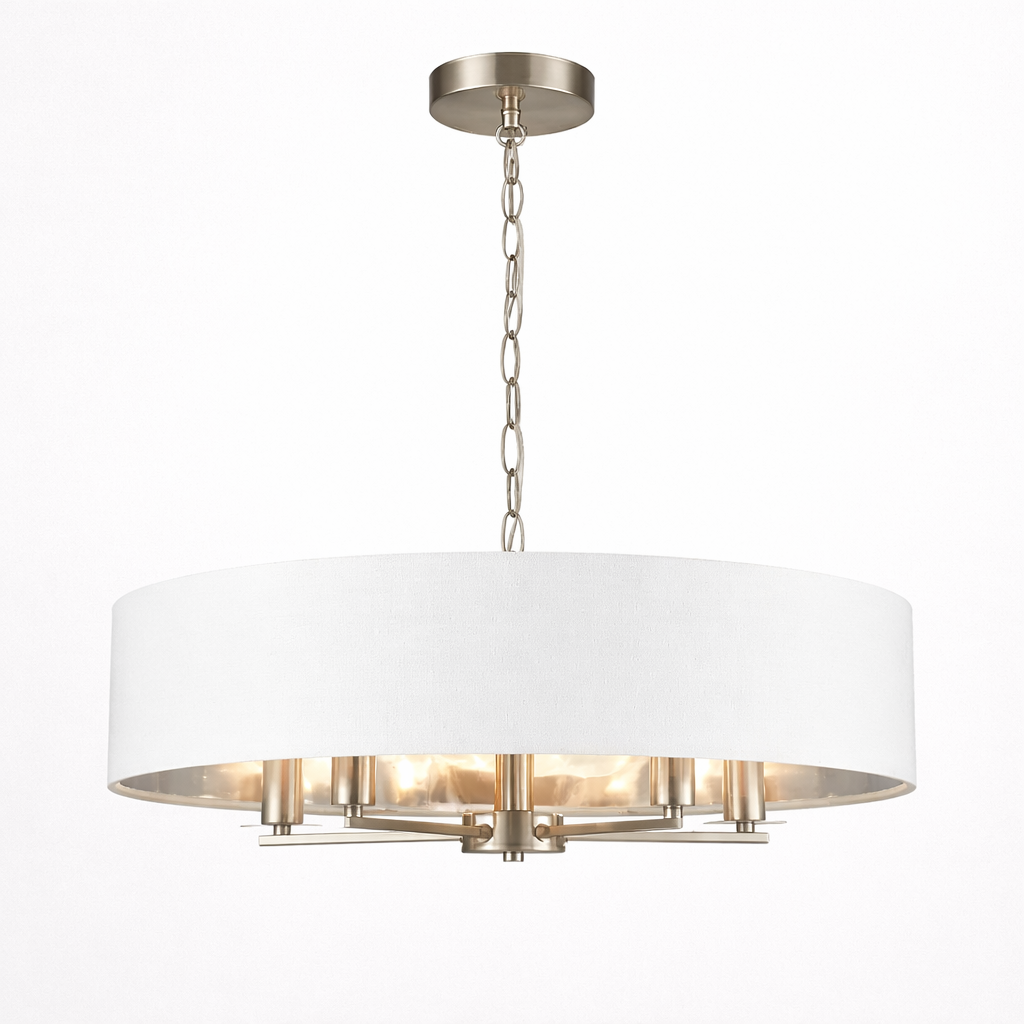 Hanglamp Met Vijf Lichtpunten In Satijnnikkel Afwerking