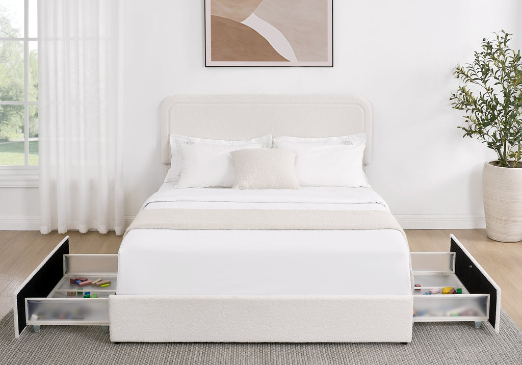 Kirsten Curved Boucle Queen Platform Bed Frame