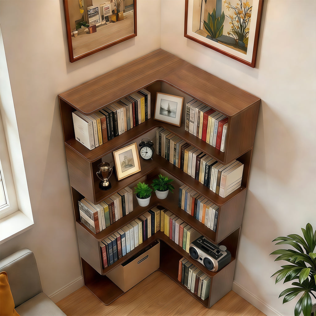 Maja Corner Walnut Bookshelf