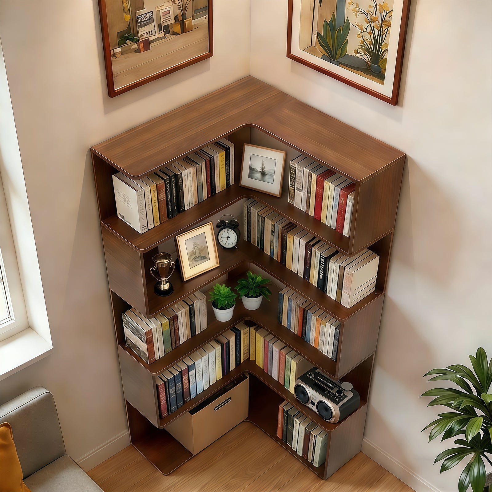 Maja Corner Walnut Bookshelf