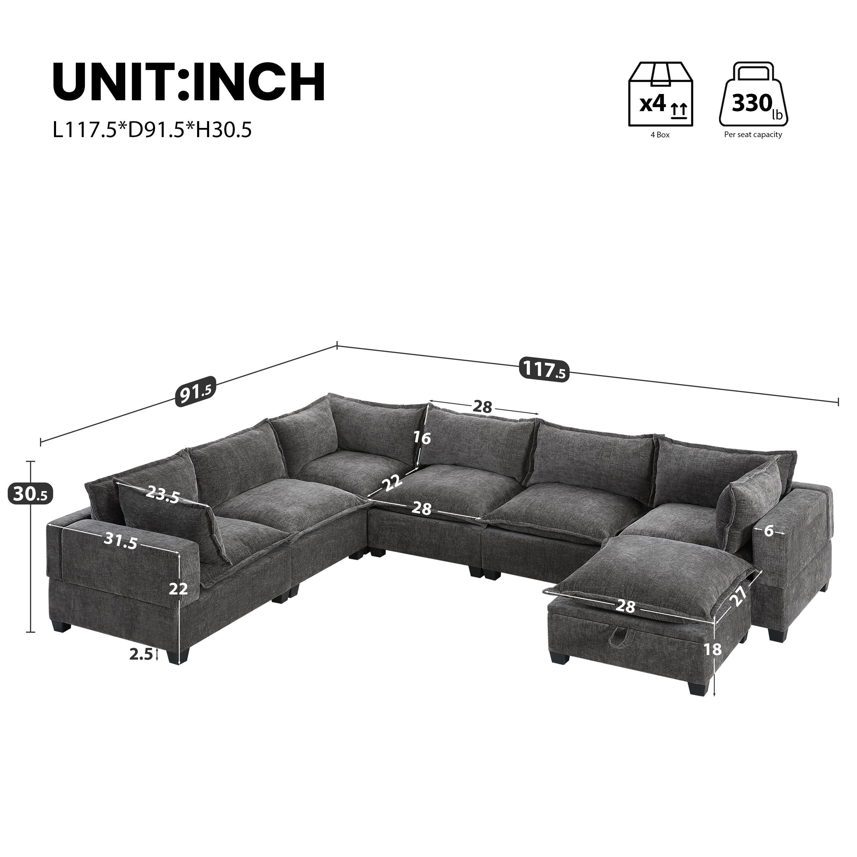 Fia 7-Piece Storage Sectional Sofa