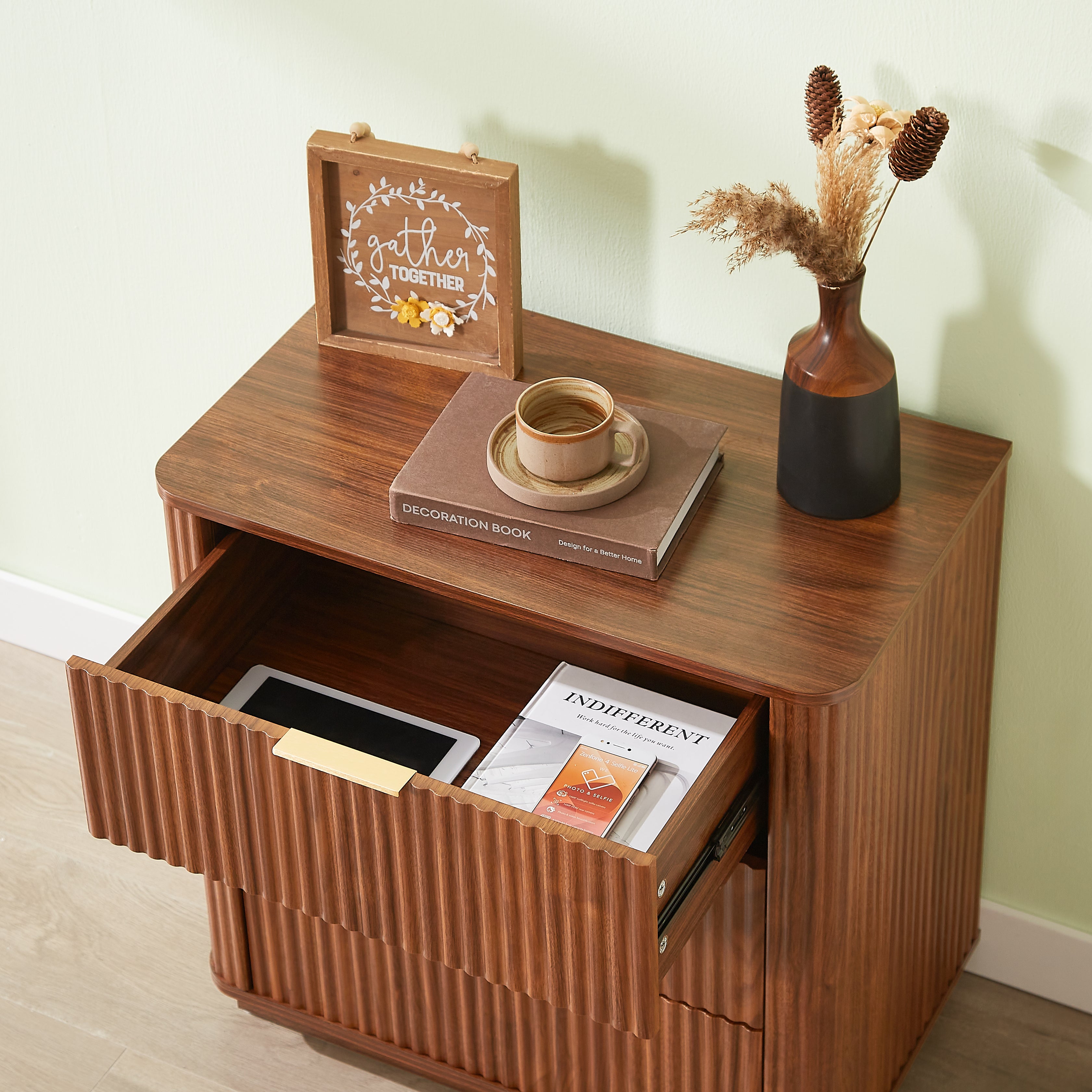 Idun Curved Walnut Nightstand