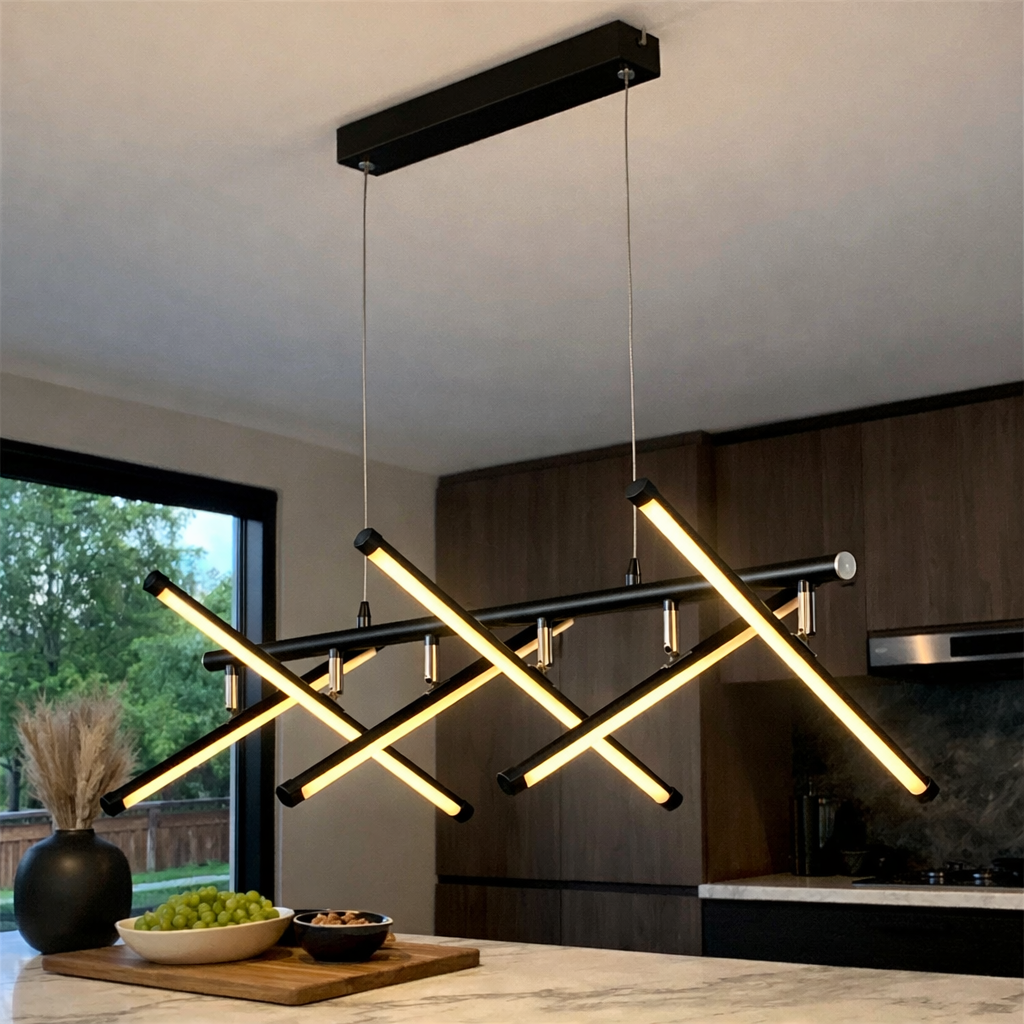 Zwarte LED Hanglamp Met Zes Lichtpunten Voor Eettafel