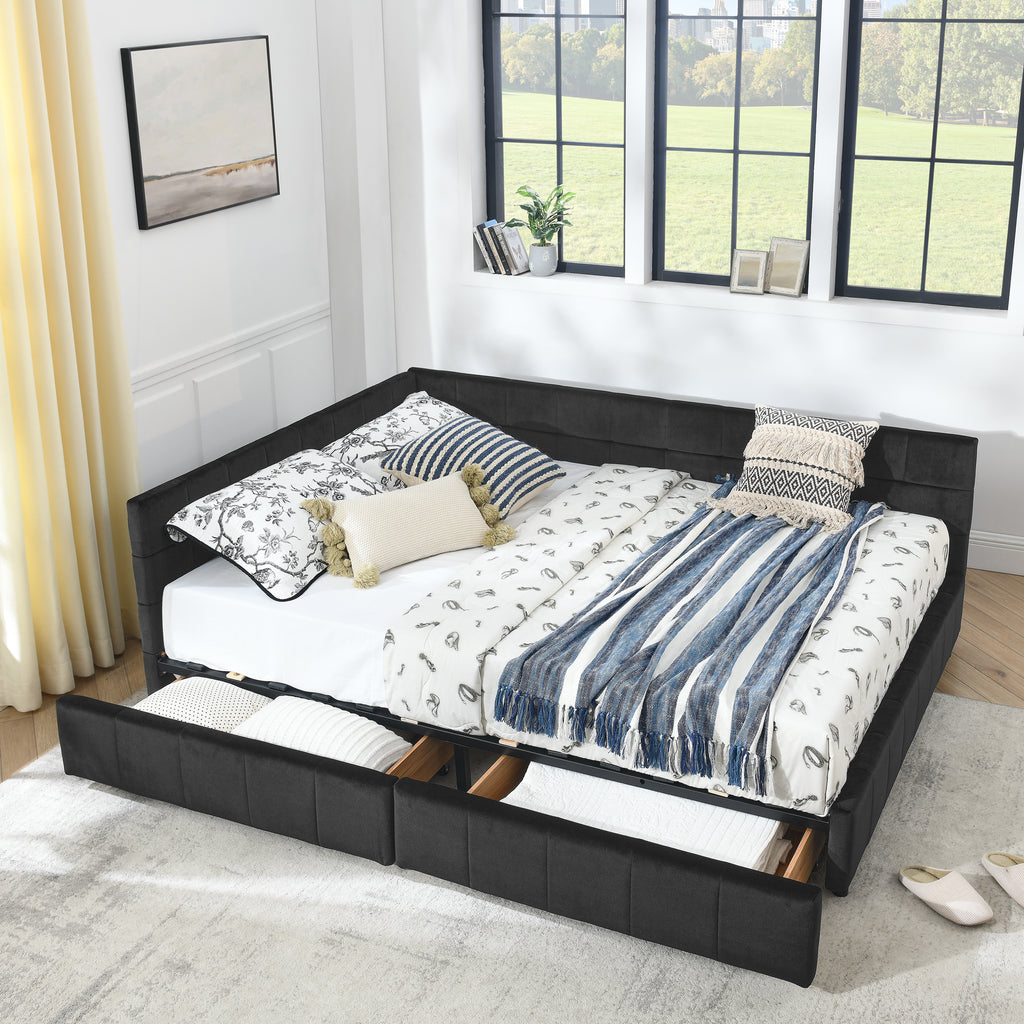 Jorun Storage Velvet Queen Bed Frame