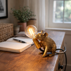 Bordlampe med Museskulptur