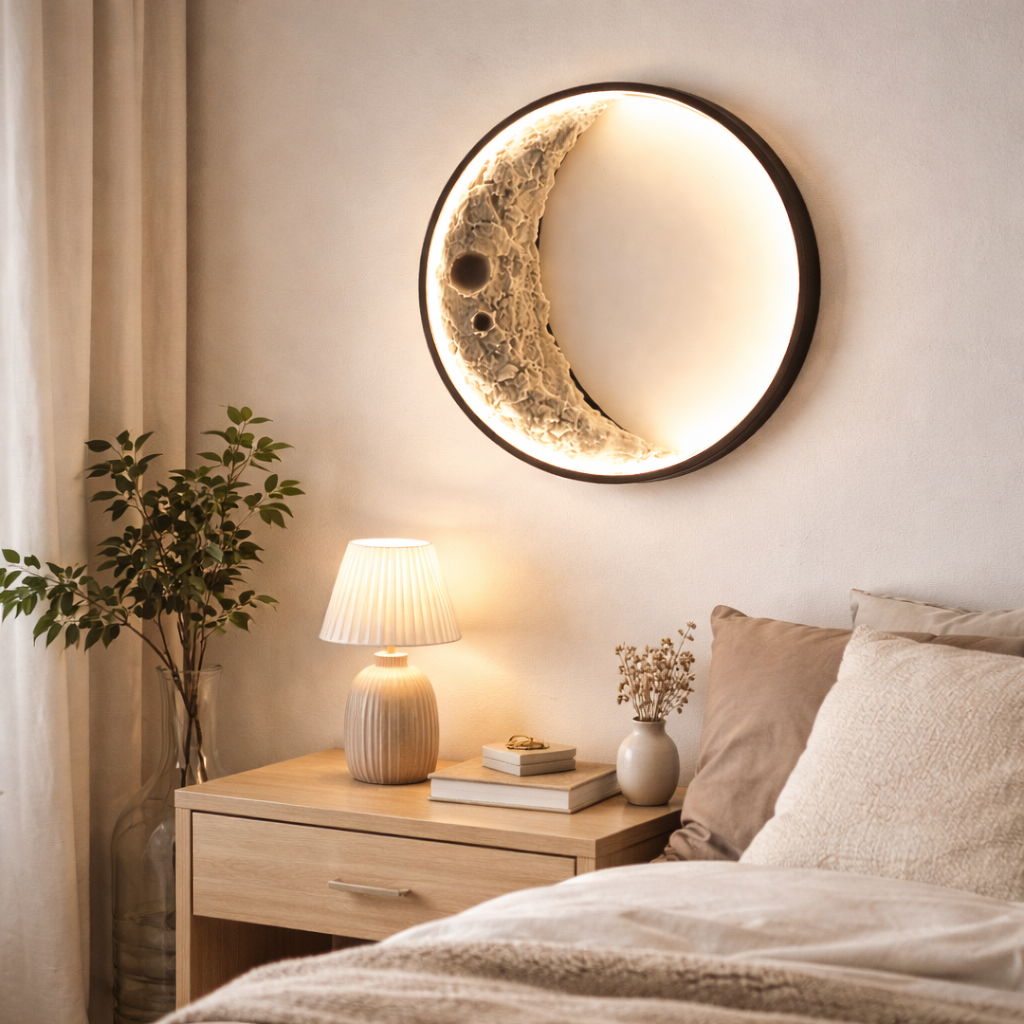 Moon-Shaped Wall Lamp with 3D Effect