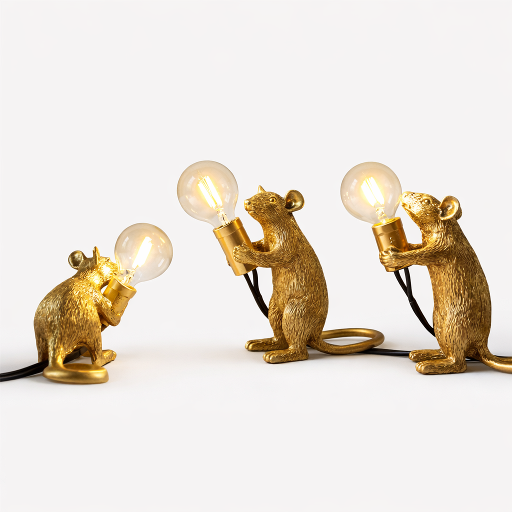 Bordlampe med Museskulptur