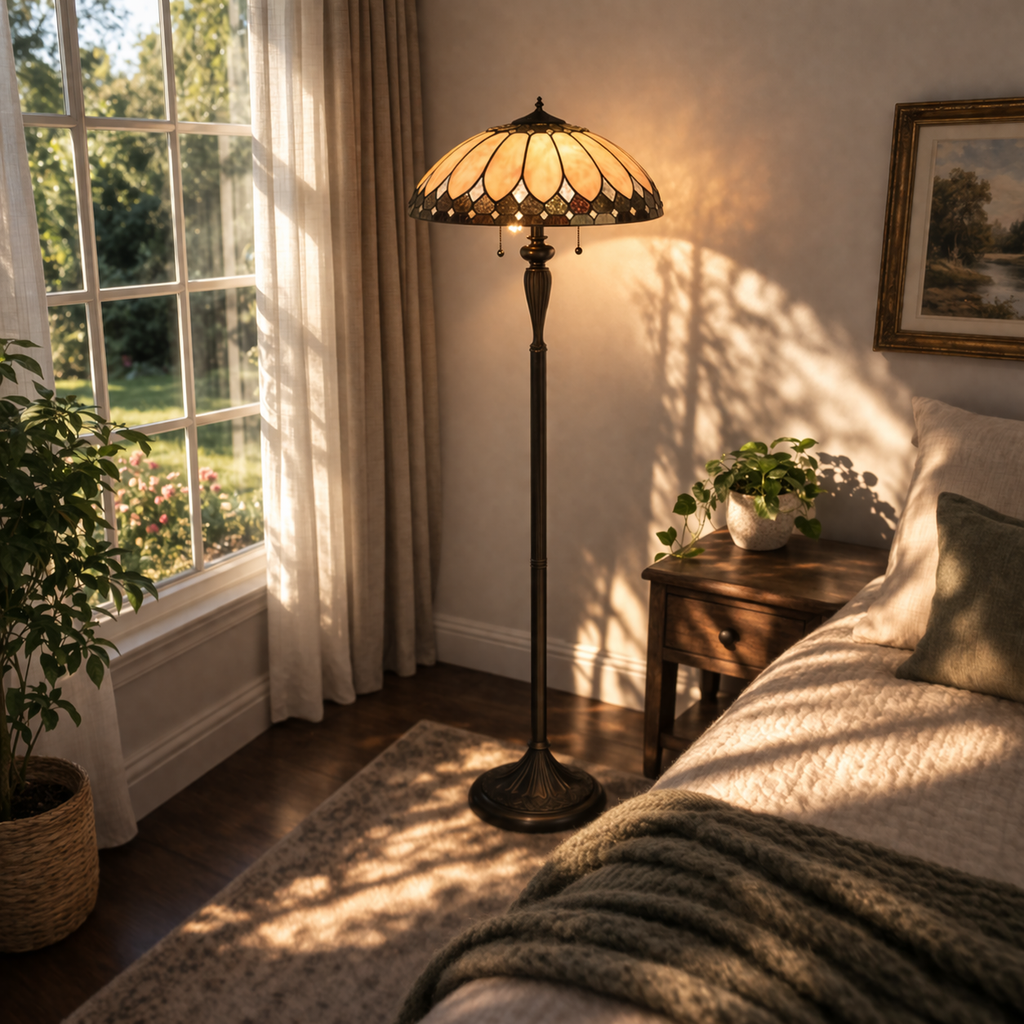 Vloerlamp Met Glas-in-Lood Kap In Klassieke Stijl