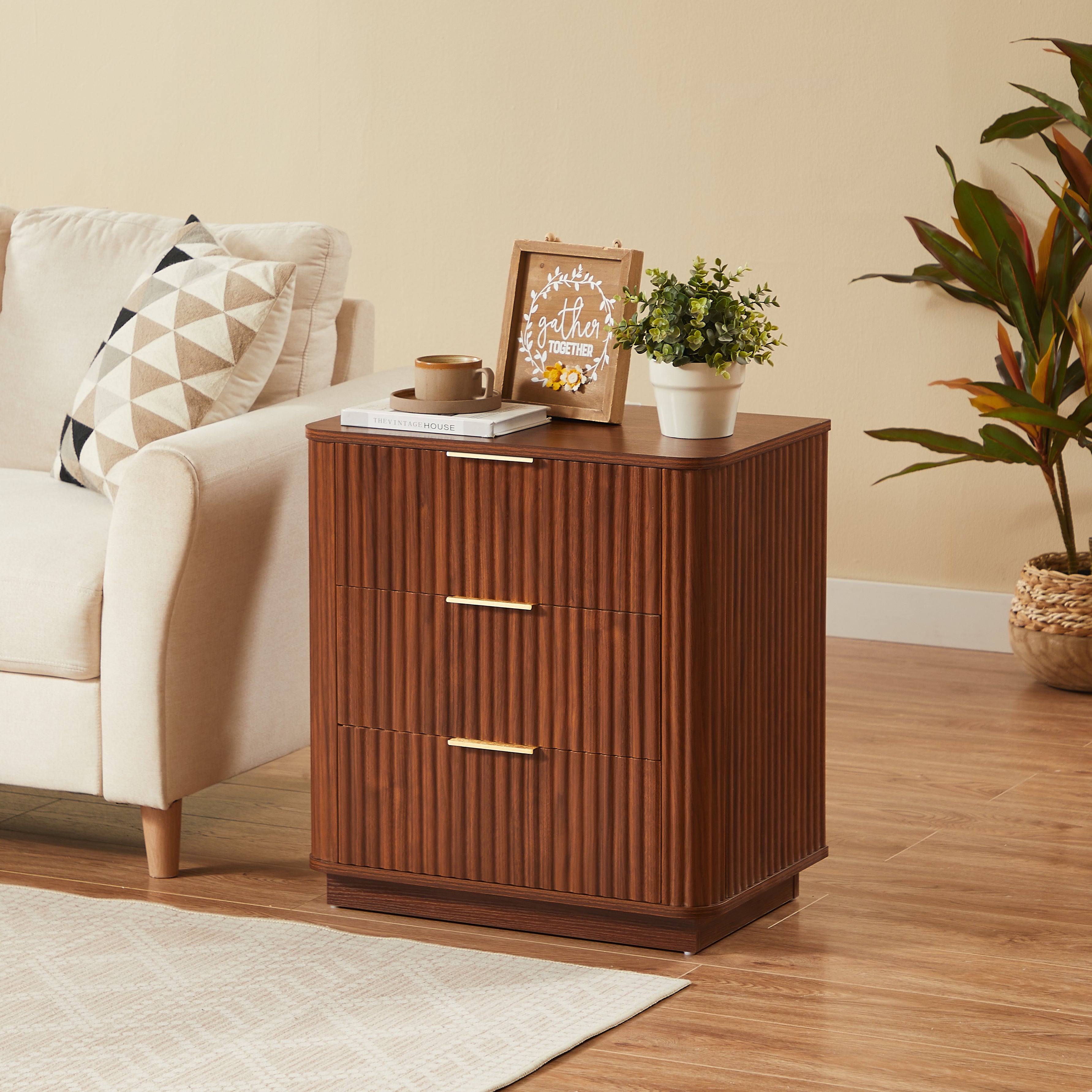 Idun Curved Walnut Nightstand