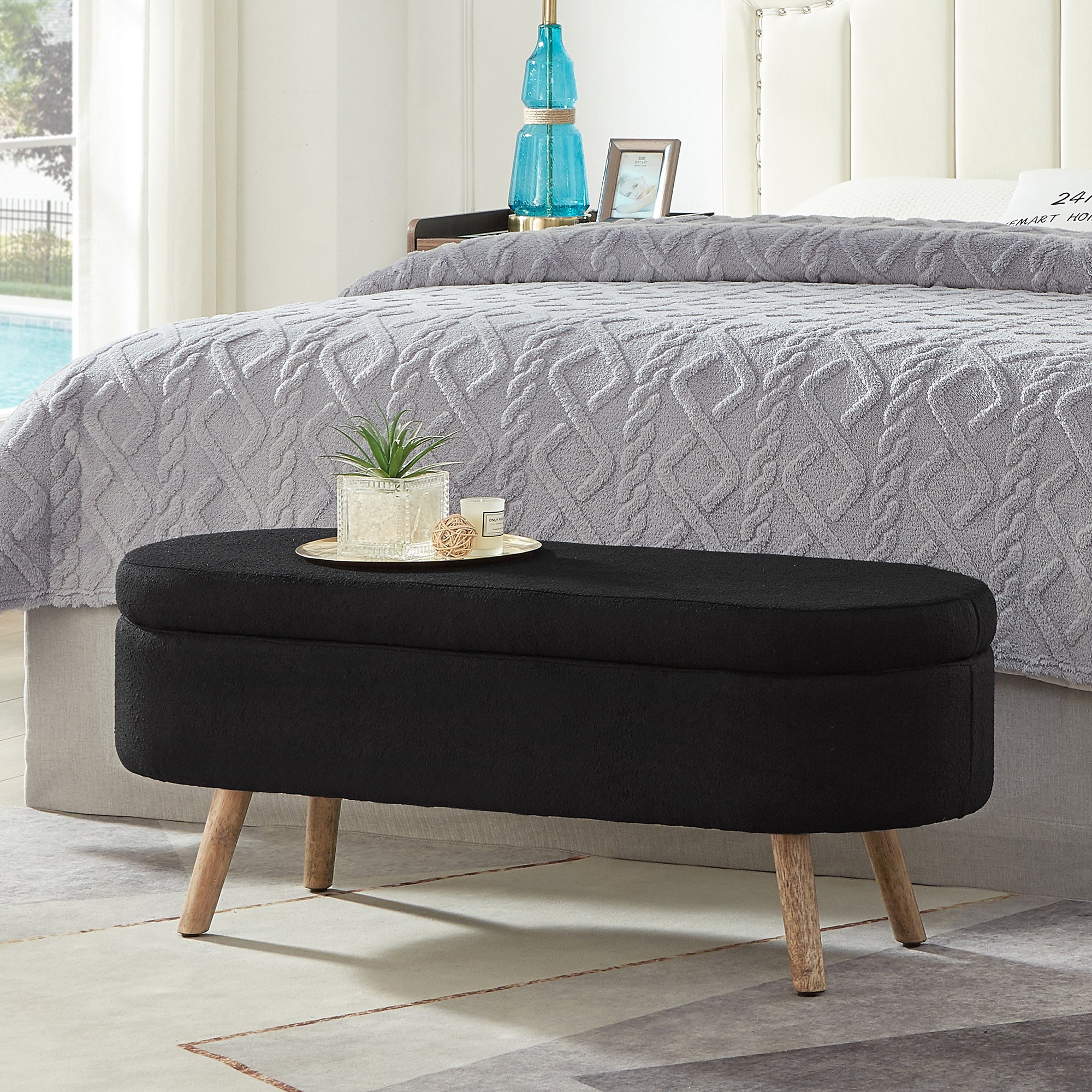 Mika Oval Boucle Storage Bench