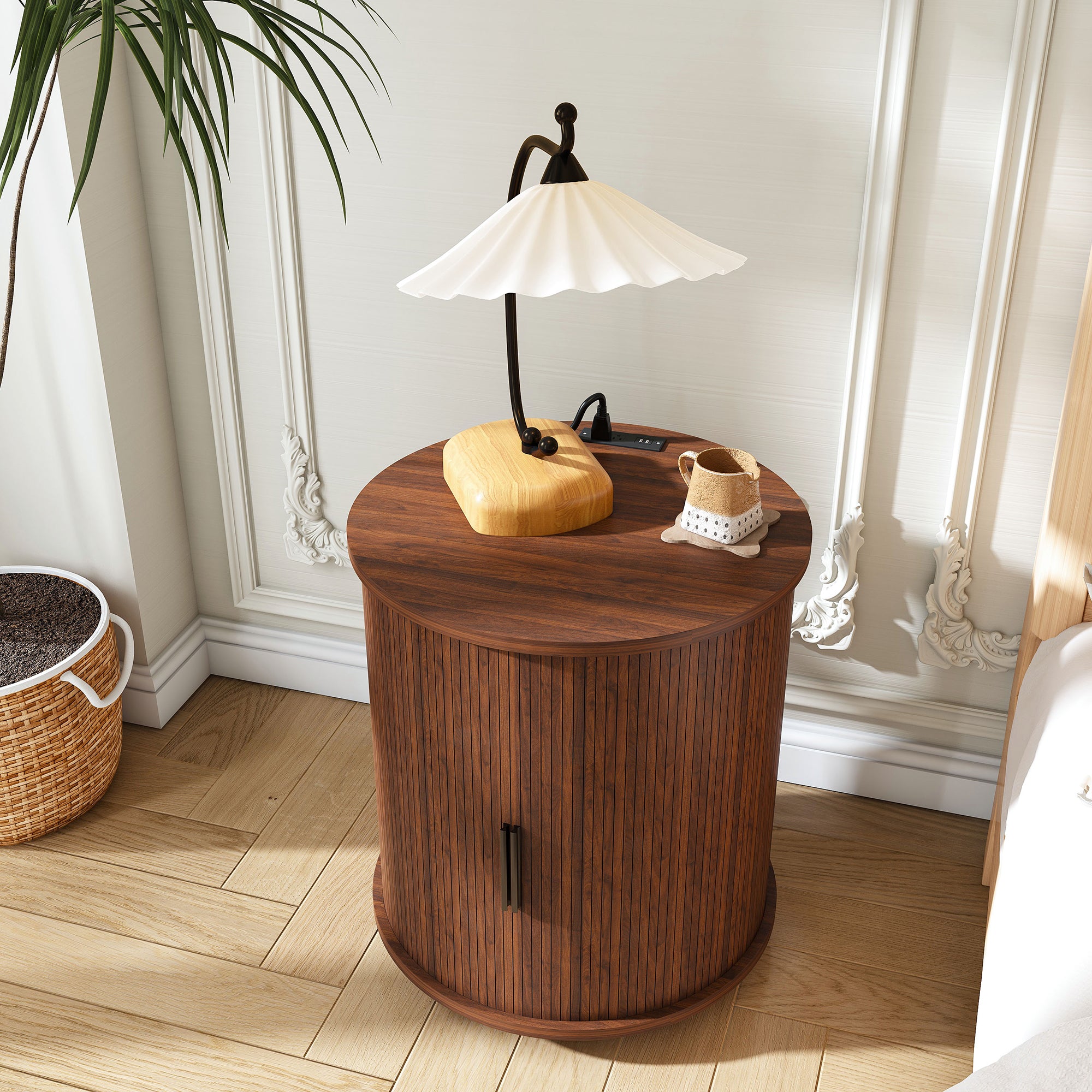 Halvor Round Walnut Nightstand