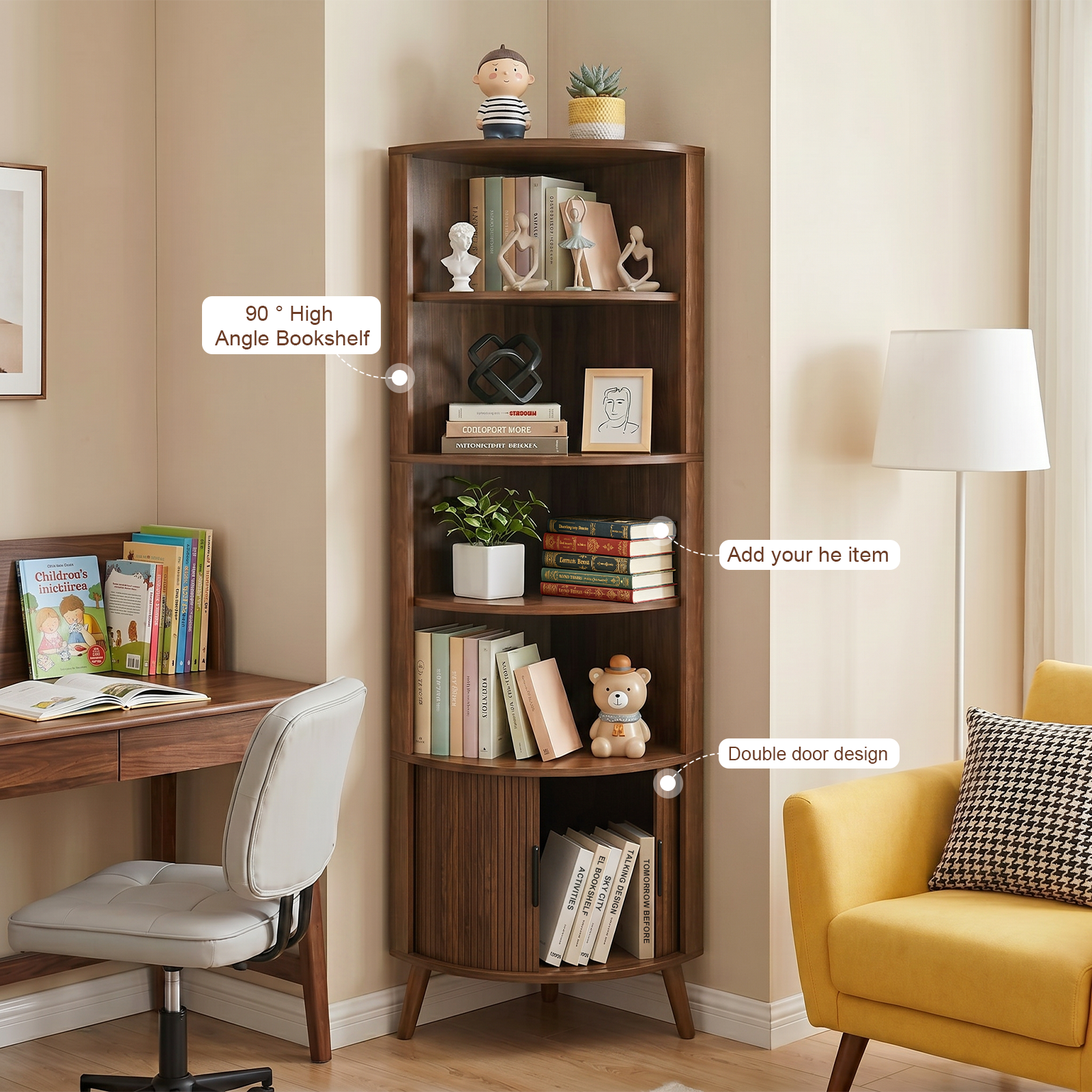 Ase Corner Walnut Bookshelf