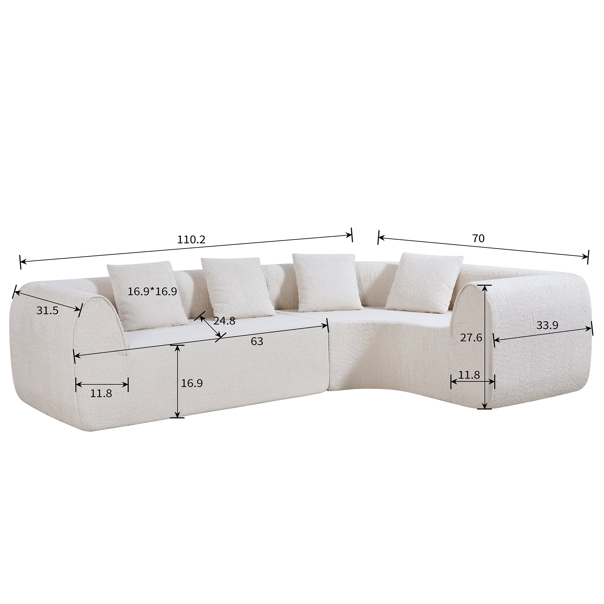 Oddny 2-Piece Curved Sectional Sofa