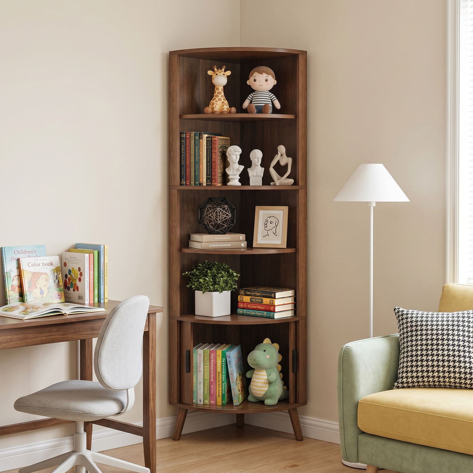 Ase Corner Walnut Bookshelf