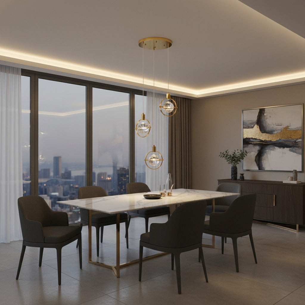 Hollywood Circle 3 Light Pendant Gold - Elegant Dining Room Lifestyle