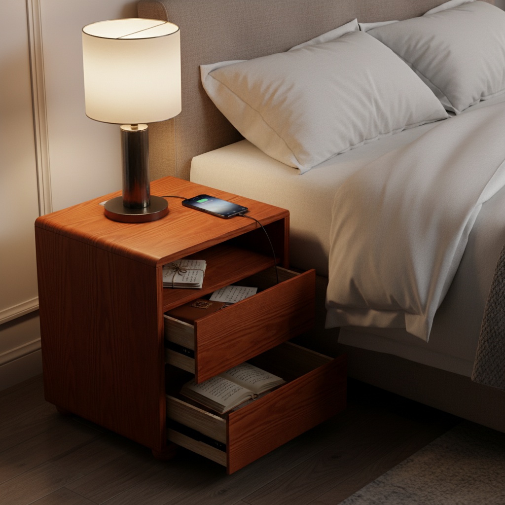 Saga Curved Walnut Nightstand