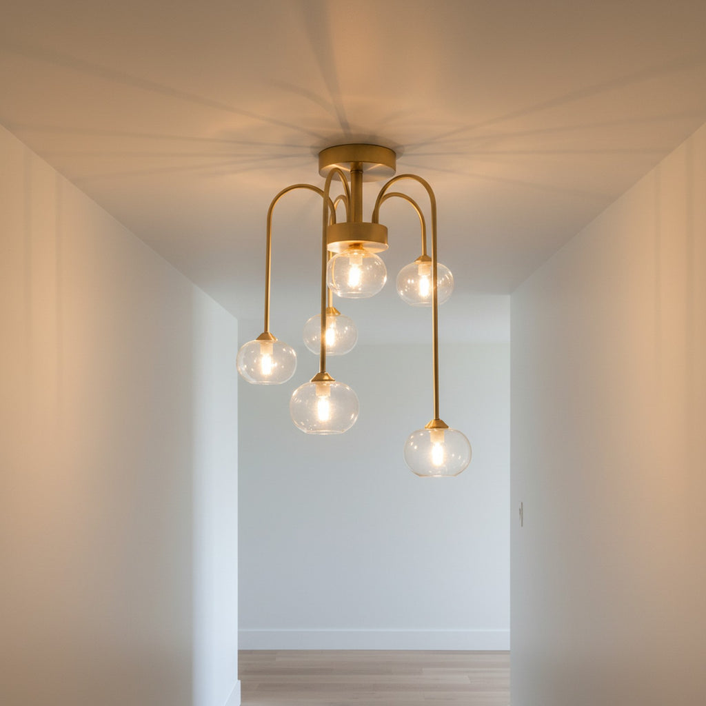 6 Light Swirl Glass Flush Mount installed in hallway