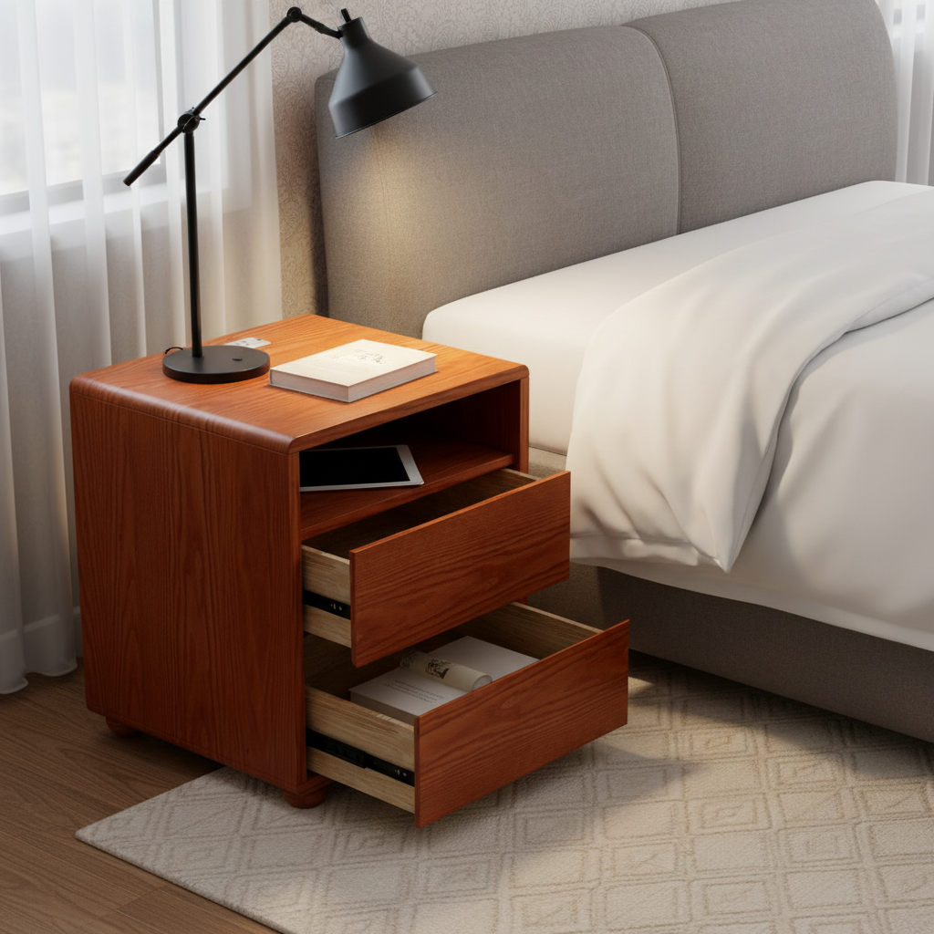 Saga Curved Walnut Nightstand