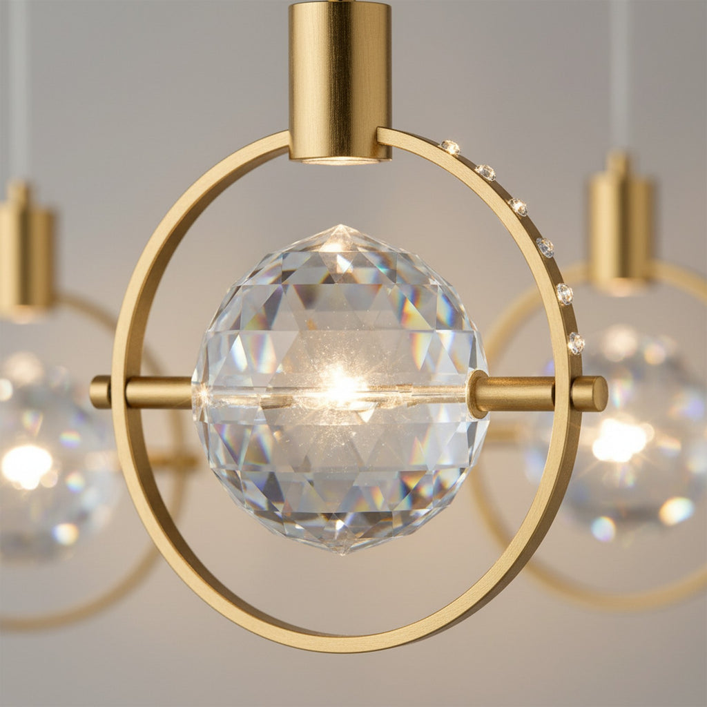 Hollywood Circle 3 Light Pendant Gold - Crystal Detail Close-up