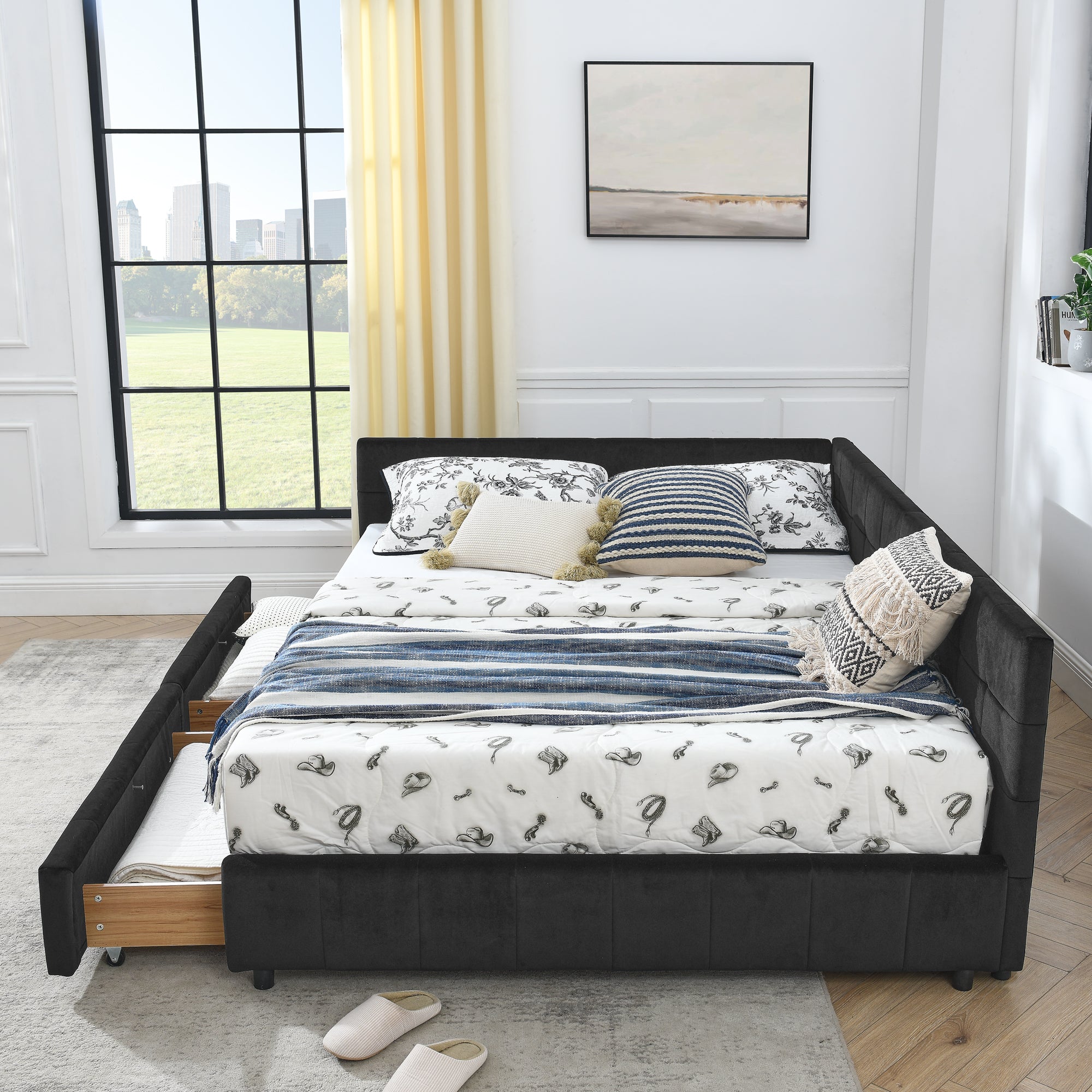 Jorun Storage Velvet Queen Bed Frame