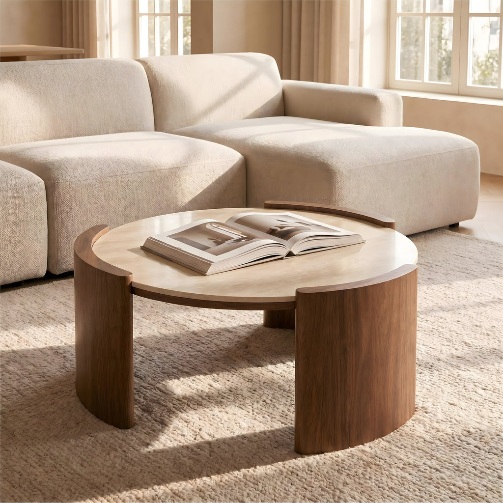 Anselm Round Travertine Coffee Table