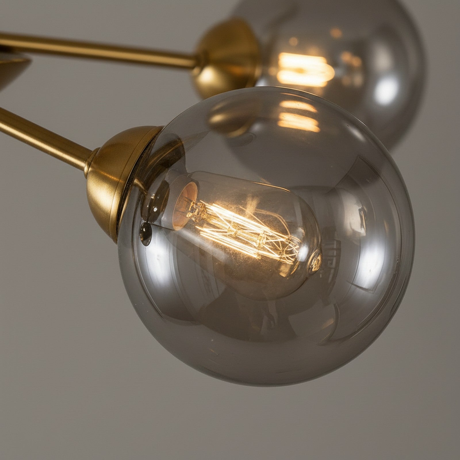 4 Light Smoke Gray Sputnik Flush Mount - Glass Detail Close-up