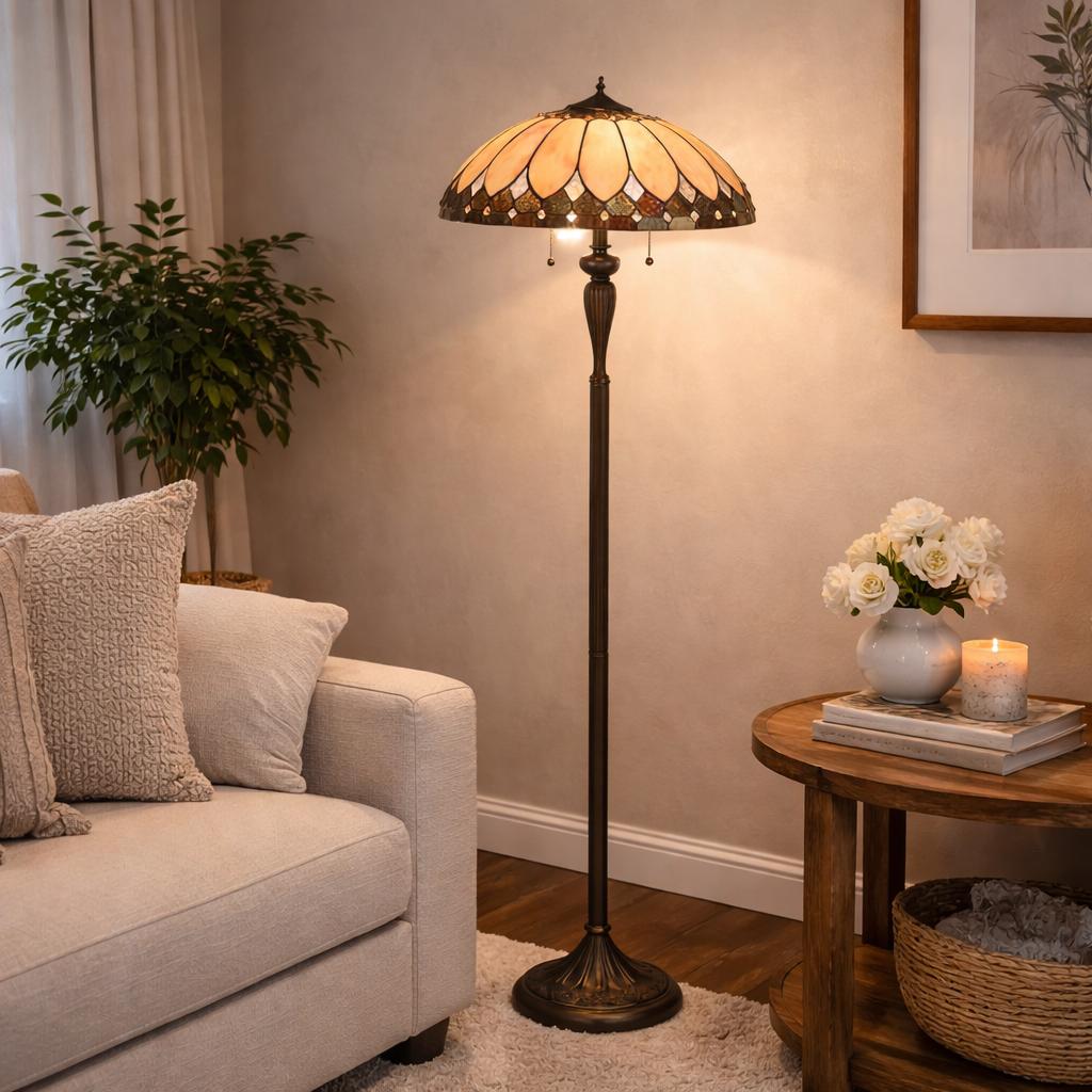 Vloerlamp Met Glas-in-Lood Kap In Klassieke Stijl