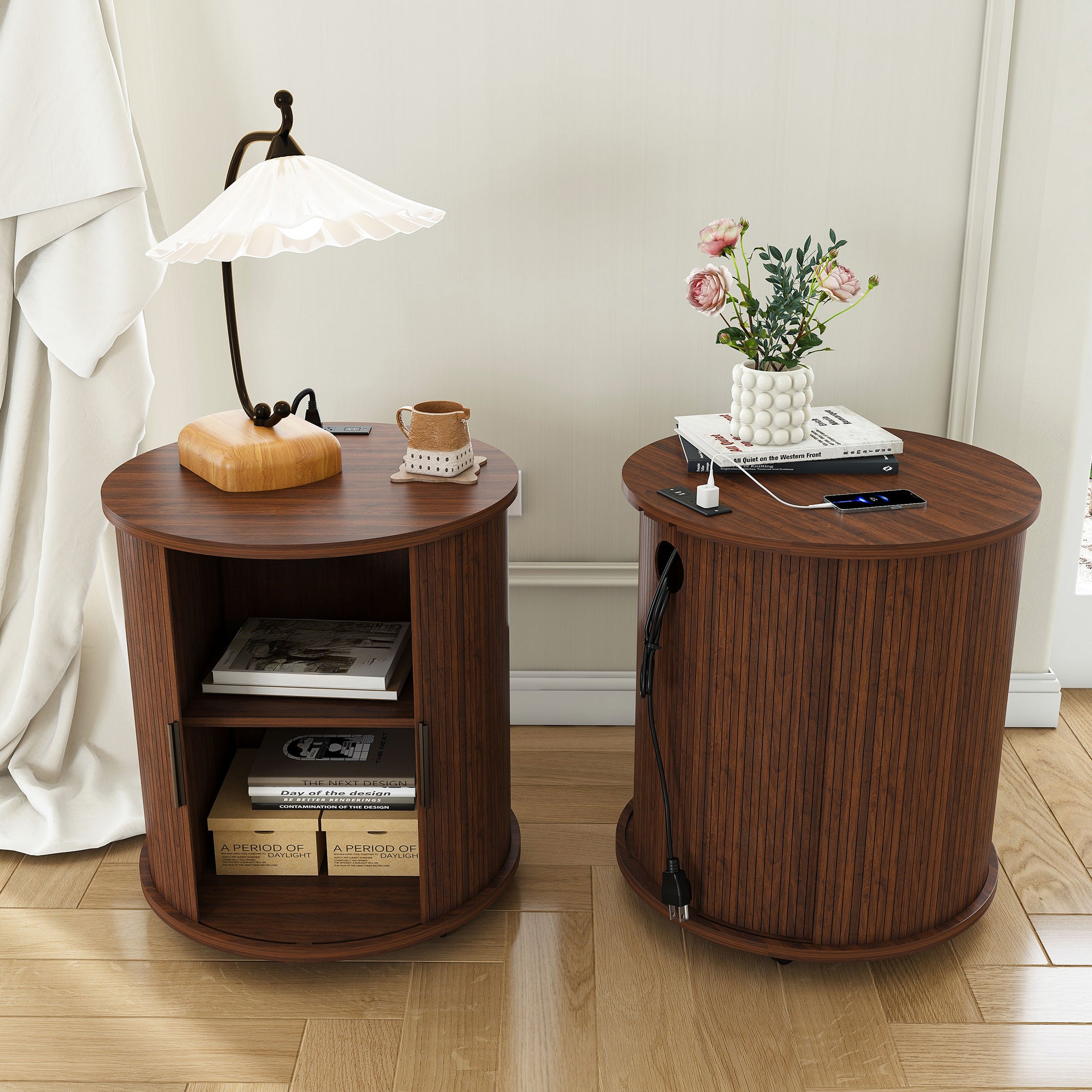 Halvor Round Walnut Nightstand