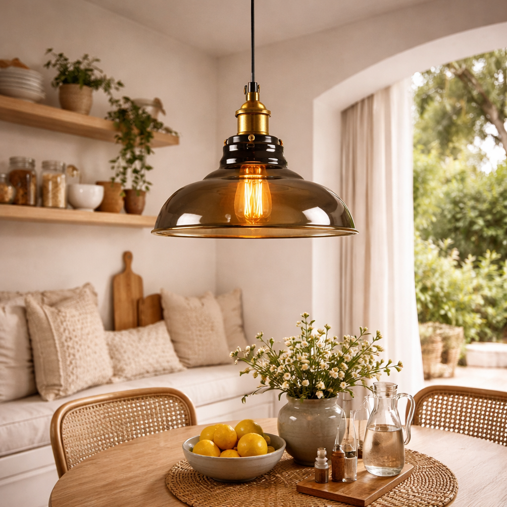 Pendellampe Med Røget Glas Og Moderne Udtryk