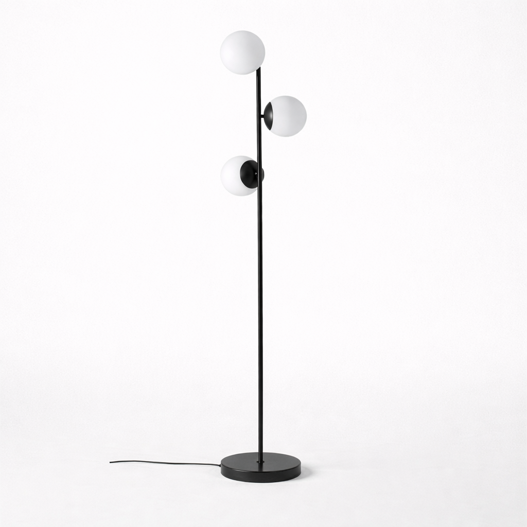 Lampadaire avec bras arqués élancés et abat-jour moderne