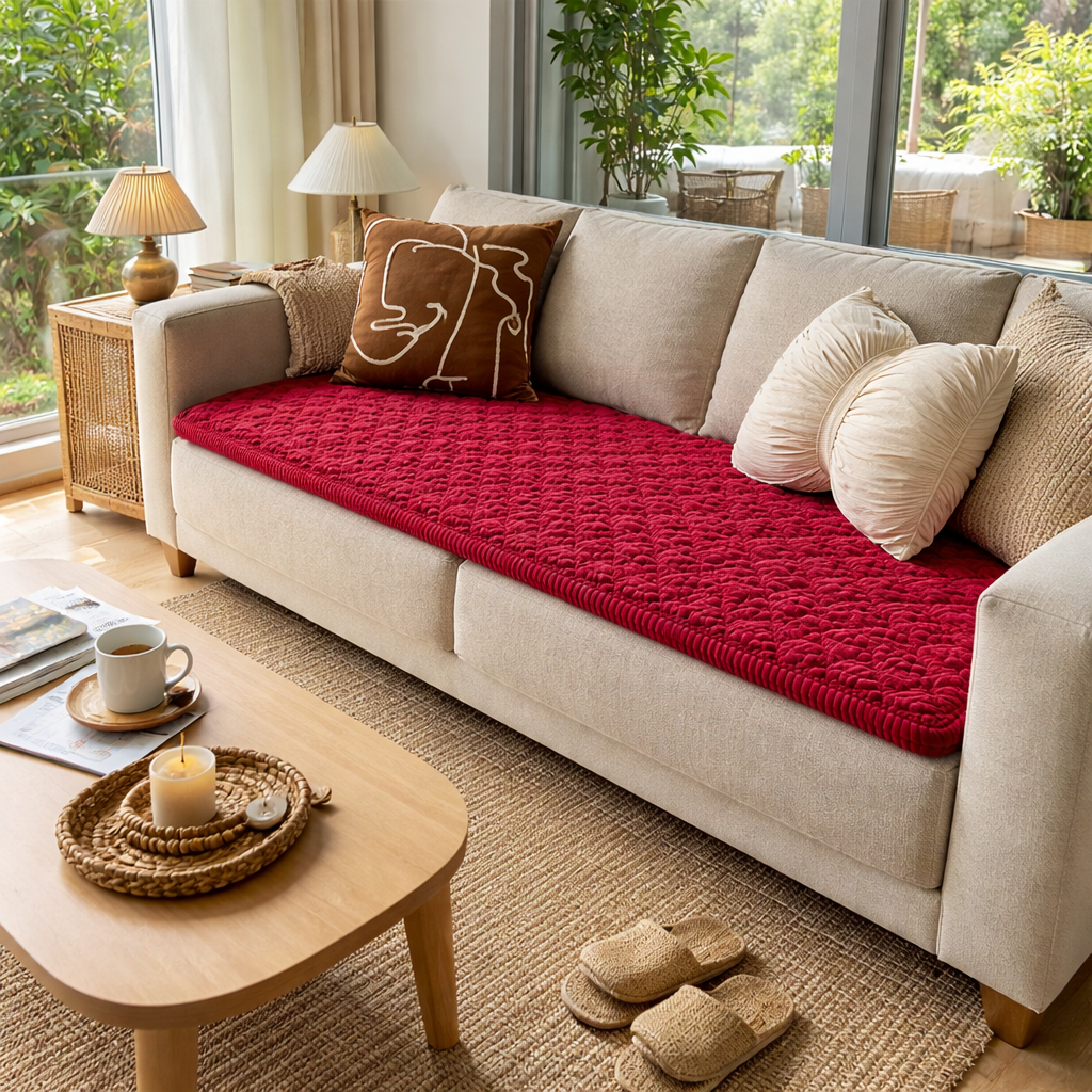 Textured Quilted Sofa Protector with Non-Slip Backing