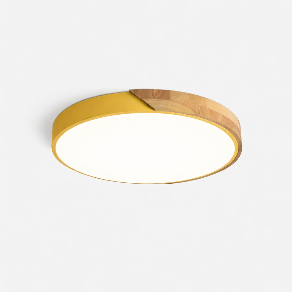 Scandinavische Ronde LED Plafondlamp Met Houten Accent