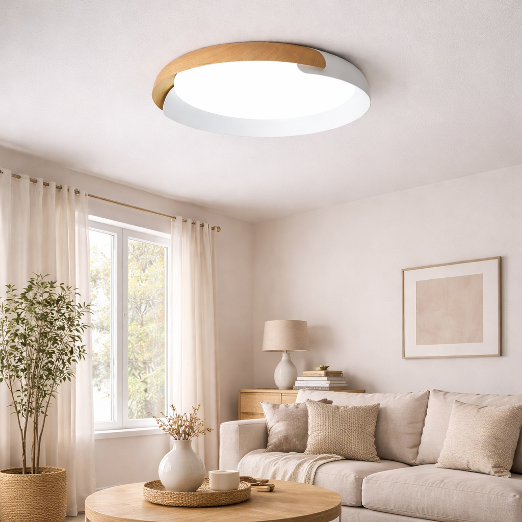 Moderne LED Plafondlamp met Houtstructuur