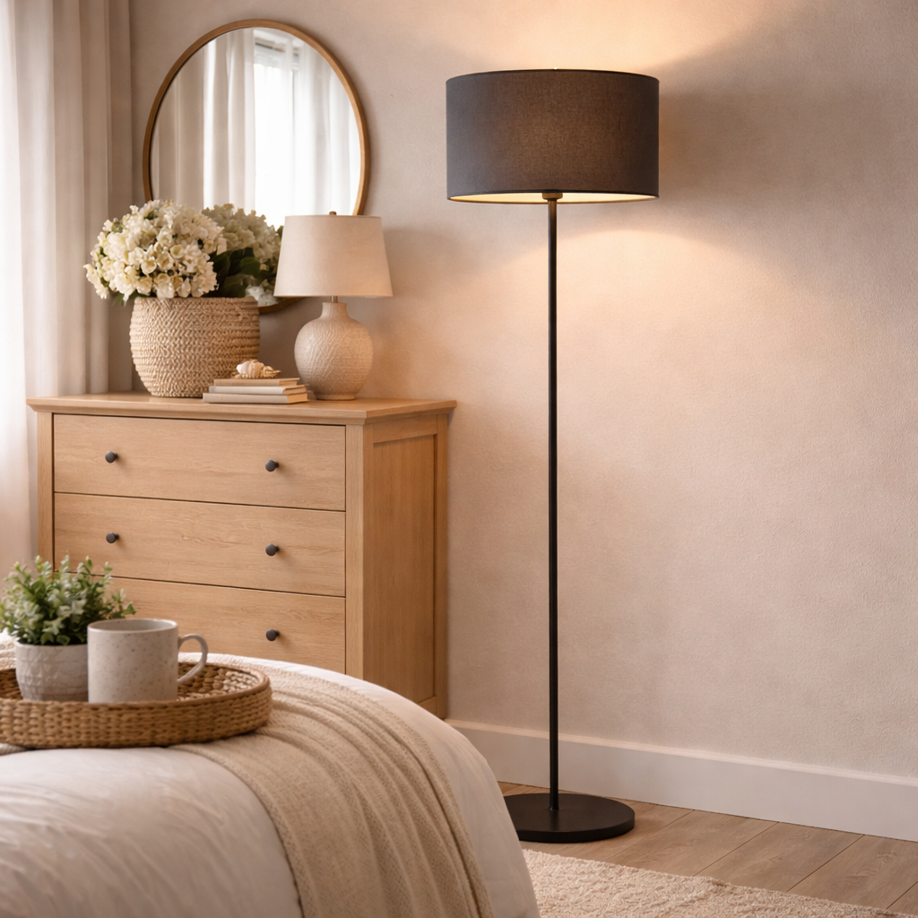 Vloerlamp Met Slanke Staander En Klassieke Kap