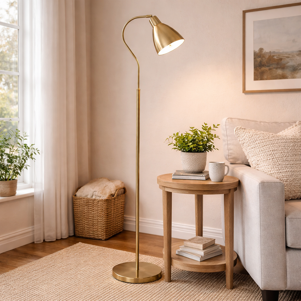 Verstelbare Vloerlamp Met Messing Afwerking En Richtbare Kap