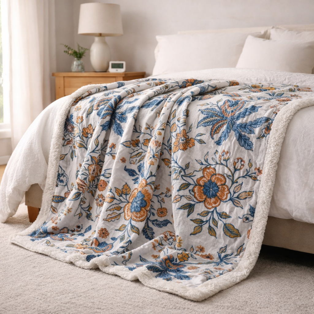 Decorative Throw with Rustic Floral Pattern