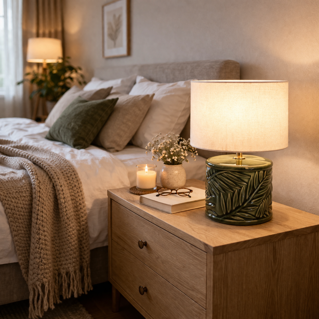 Keramisk Bordlampe Med Dekorativt Design