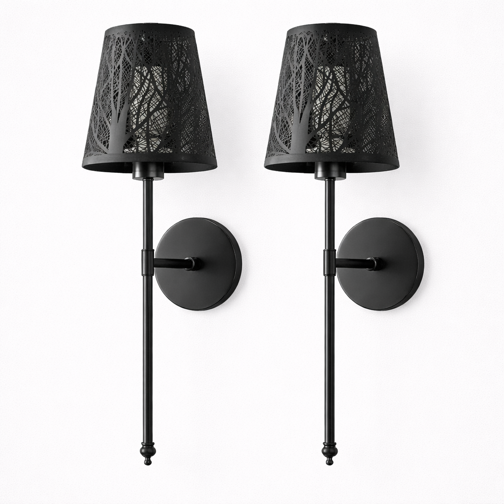 Sæt med 2 ledningsfri væglys med metalfinish