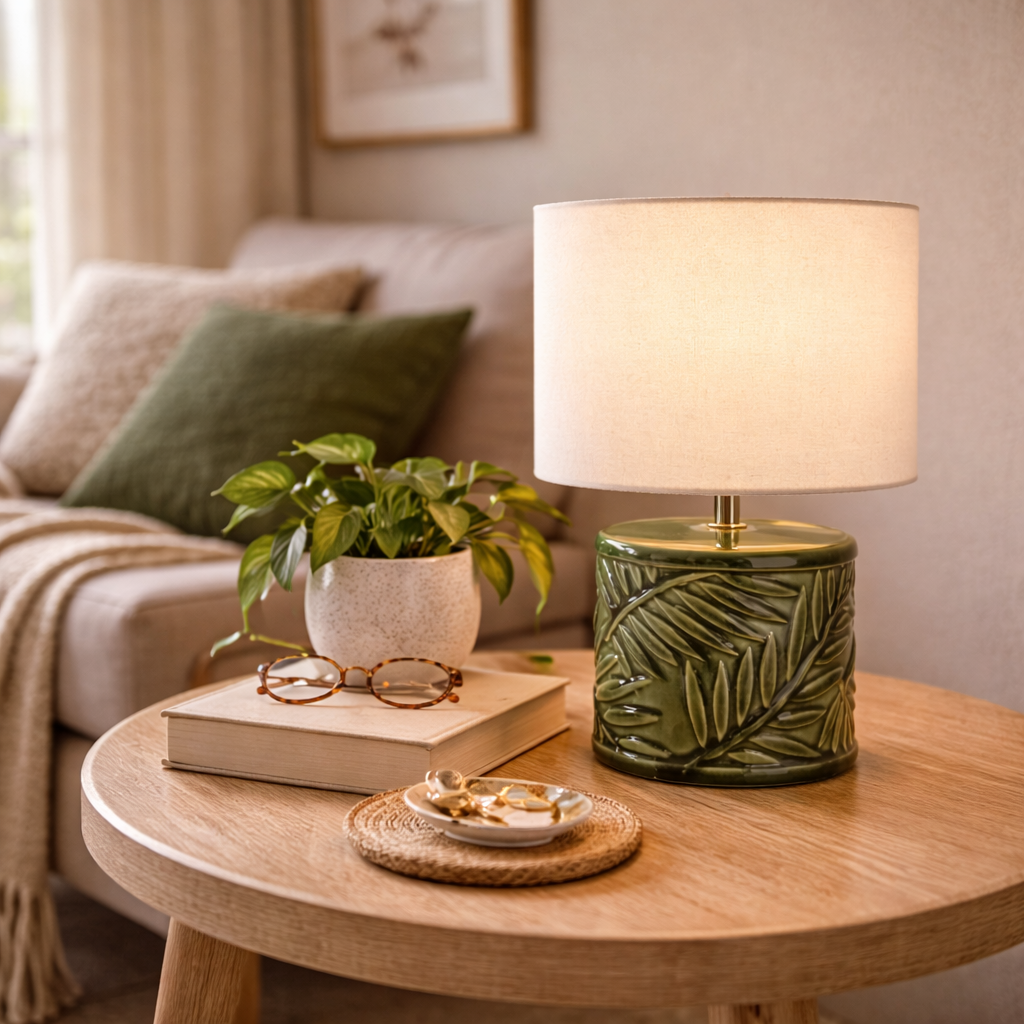 Keramisk Bordlampe Med Dekorativt Design
